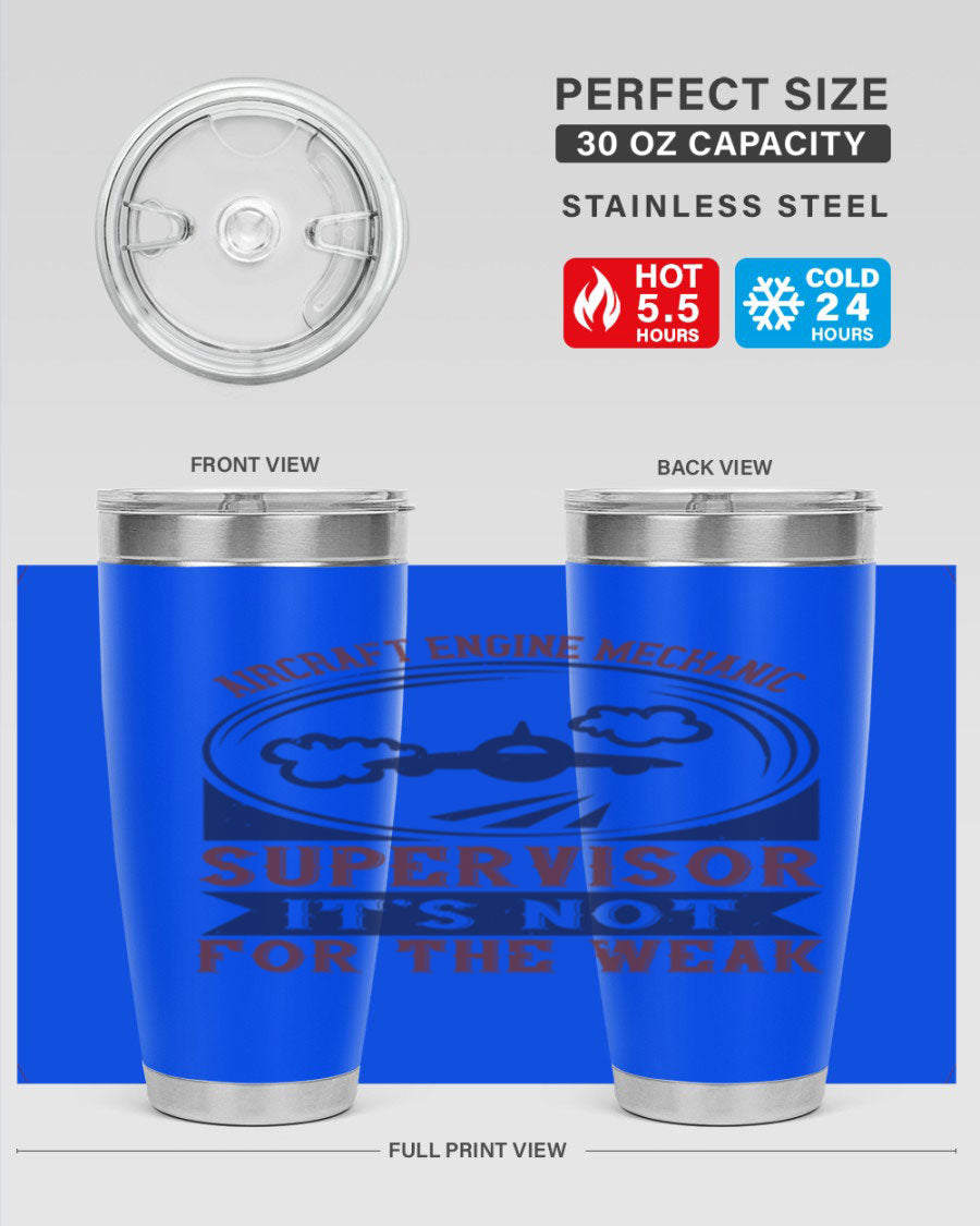 Aircraft Engine Mechanic Supervisor tumbler, double wall vacuum stainless steel with copper lining, featuring a drink-thru lid.