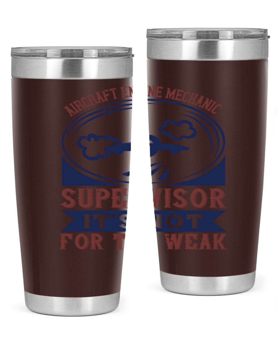 Aircraft Engine Mechanic Supervisor tumbler, double wall vacuum stainless steel with copper lining, featuring a drink-thru lid.