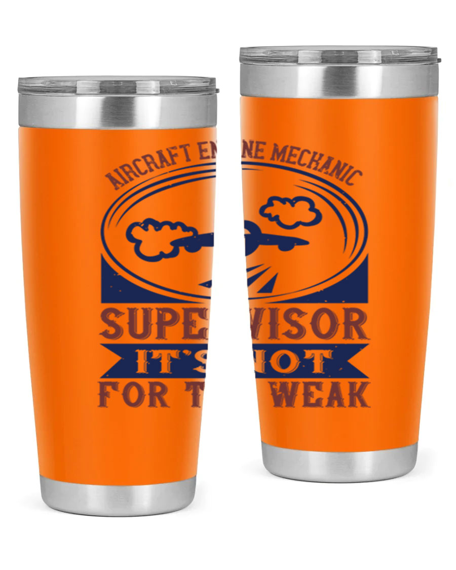 Aircraft Engine Mechanic Supervisor tumbler, double wall vacuum stainless steel with copper lining, featuring a drink-thru lid.