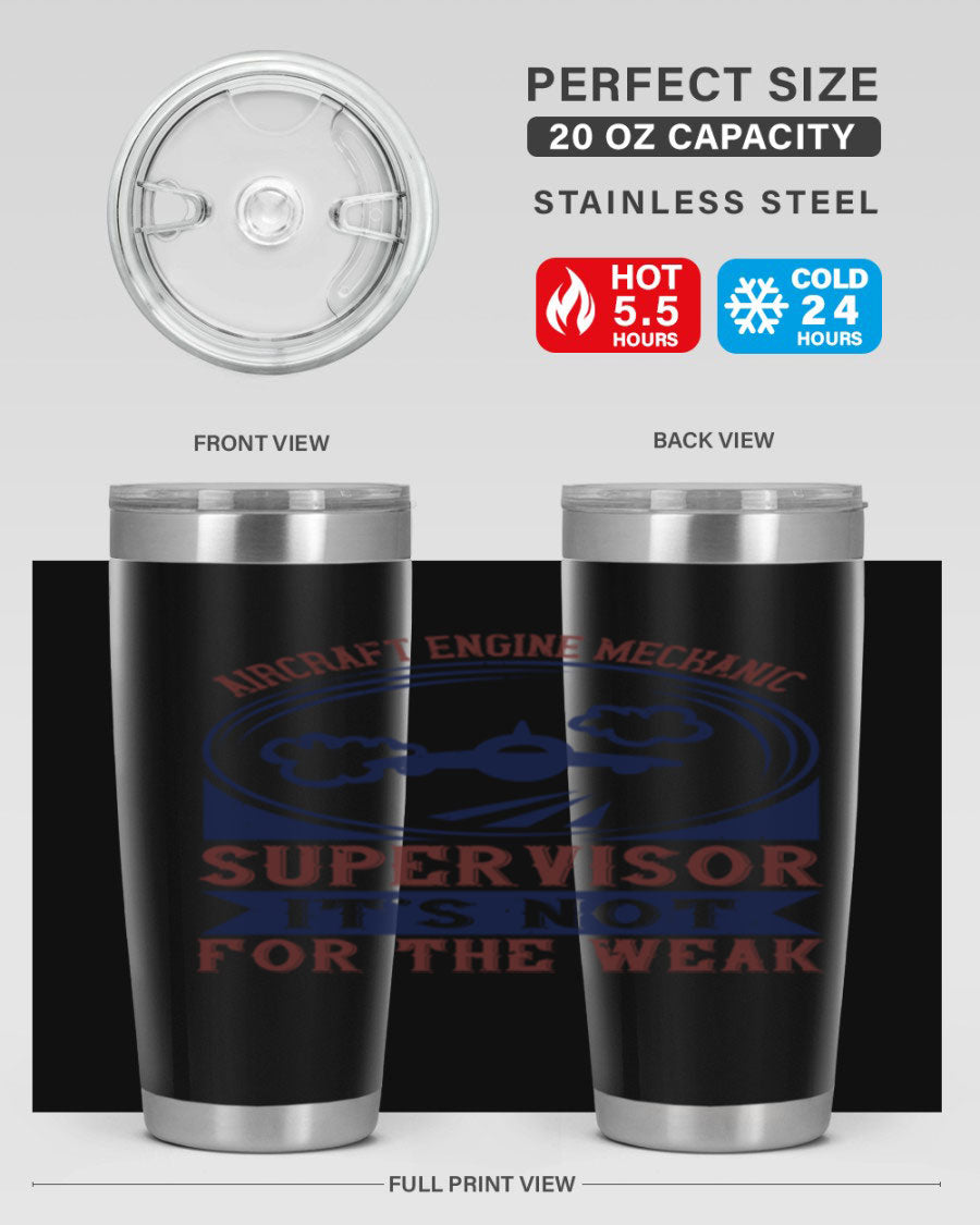 Aircraft Engine Mechanic Supervisor tumbler, double wall vacuum stainless steel with copper lining, featuring a drink-thru lid.