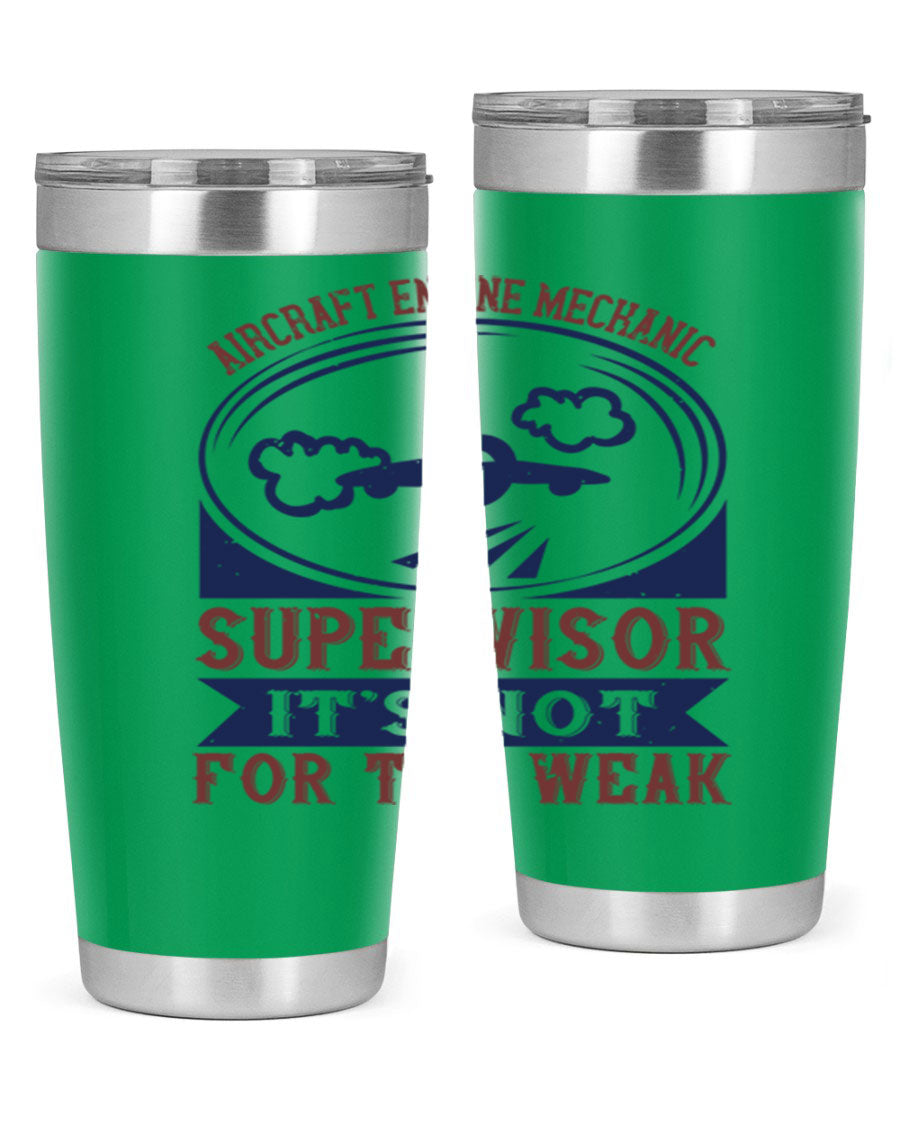 Aircraft Engine Mechanic Supervisor tumbler, double wall vacuum stainless steel with copper lining, featuring a drink-thru lid.