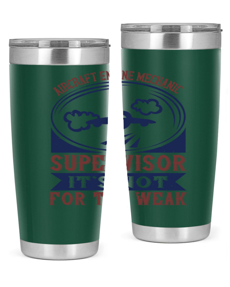Aircraft Engine Mechanic Supervisor tumbler, double wall vacuum stainless steel with copper lining, featuring a drink-thru lid.