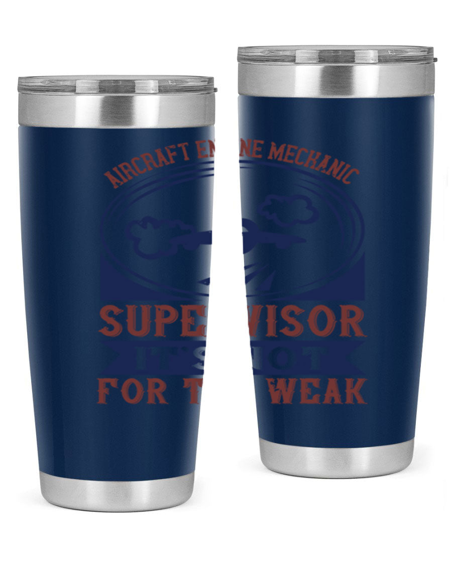Aircraft Engine Mechanic Supervisor tumbler, double wall vacuum stainless steel with copper lining, featuring a drink-thru lid.