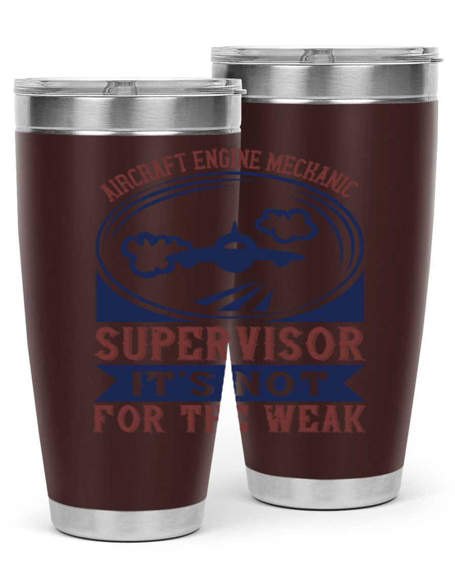Aircraft Engine Mechanic Supervisor tumbler, double wall vacuum stainless steel with copper lining, featuring a drink-thru lid.