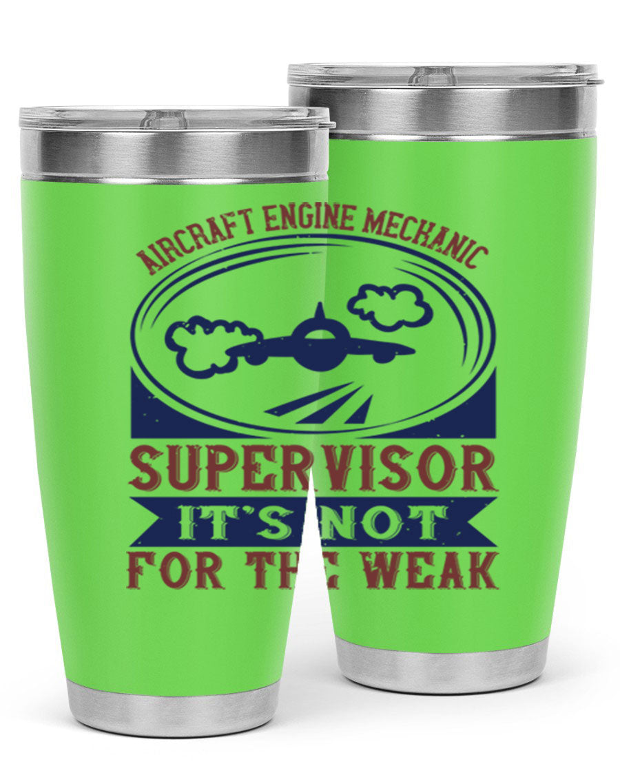 Aircraft Engine Mechanic Supervisor tumbler, double wall vacuum stainless steel with copper lining, featuring a drink-thru lid.