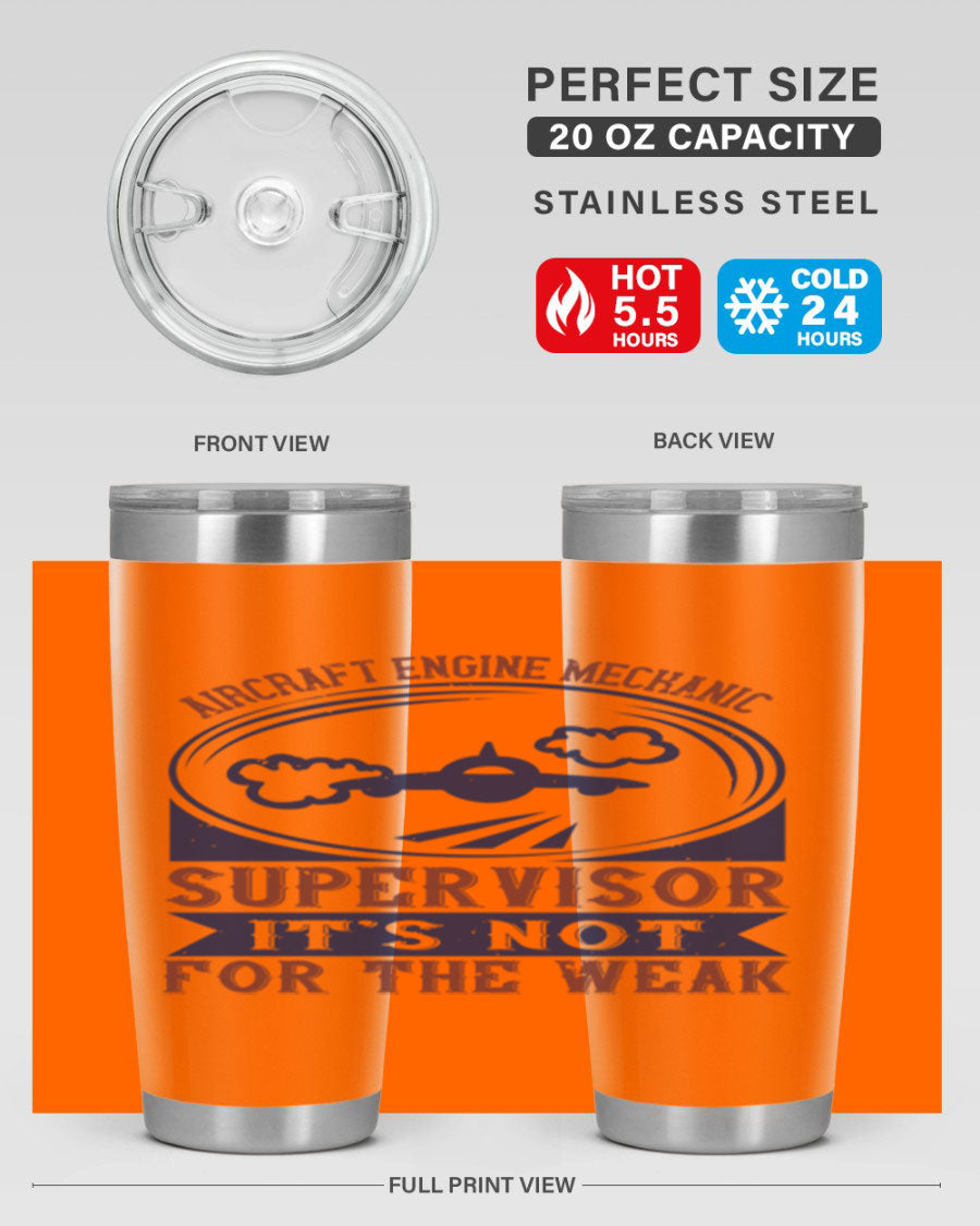 Aircraft Engine Mechanic Supervisor tumbler, double wall vacuum stainless steel with copper lining, featuring a drink-thru lid.