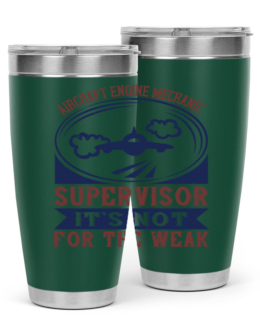 Aircraft Engine Mechanic Supervisor tumbler, double wall vacuum stainless steel with copper lining, featuring a drink-thru lid.