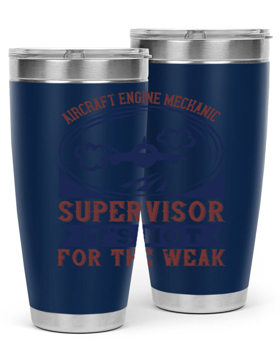 Aircraft Engine Mechanic Supervisor tumbler, double wall vacuum stainless steel with copper lining, featuring a drink-thru lid.