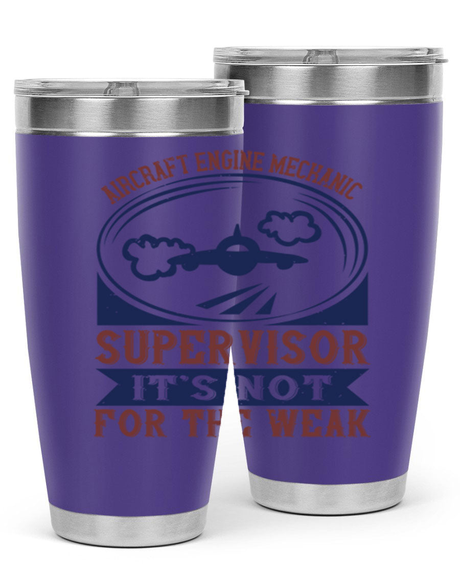 Aircraft Engine Mechanic Supervisor tumbler, double wall vacuum stainless steel with copper lining, featuring a drink-thru lid.