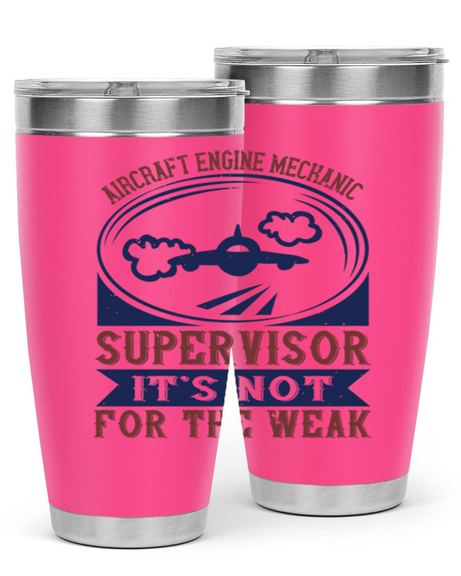 Aircraft Engine Mechanic Supervisor tumbler, double wall vacuum stainless steel with copper lining, featuring a drink-thru lid.