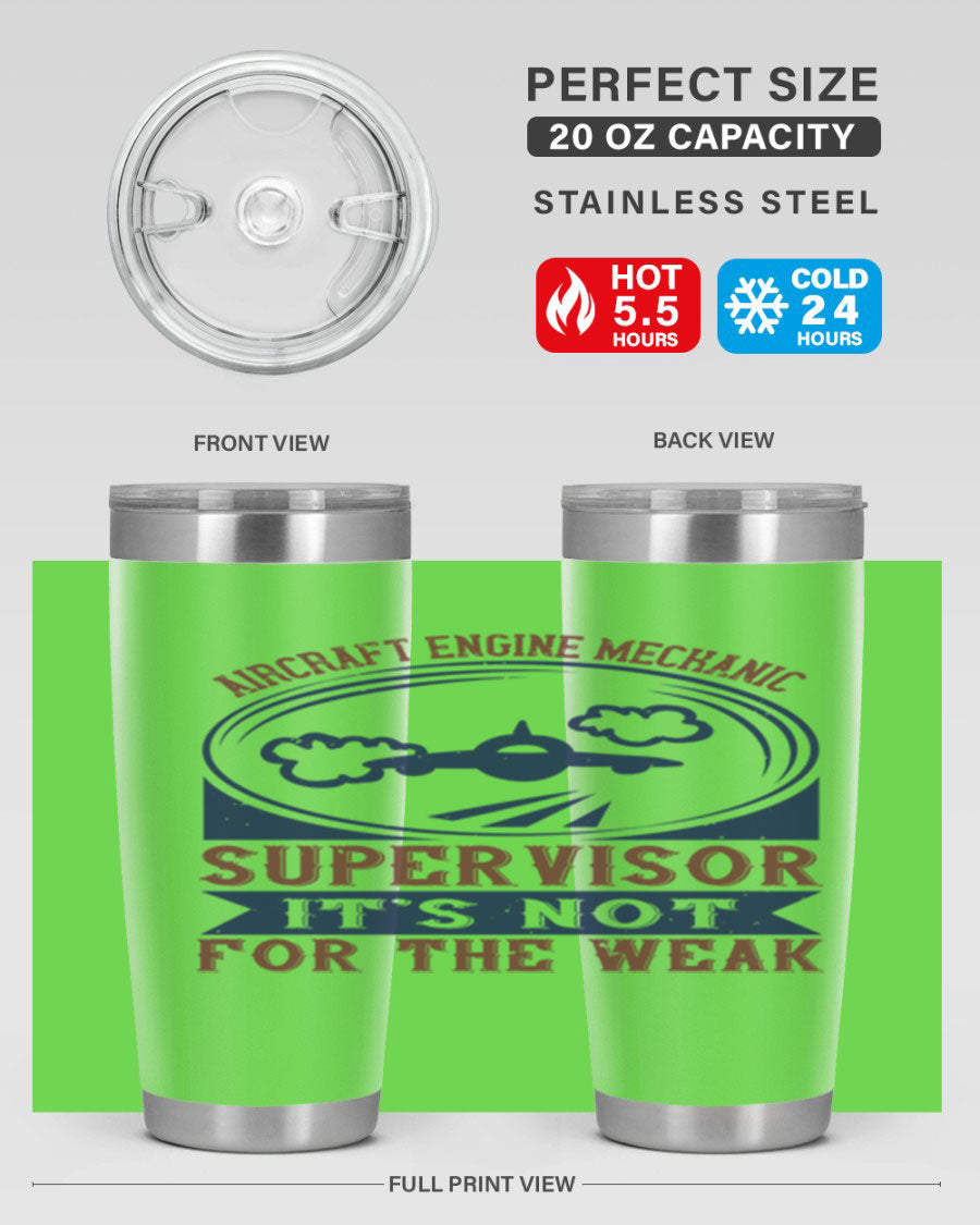 Aircraft Engine Mechanic Supervisor tumbler, double wall vacuum stainless steel with copper lining, featuring a drink-thru lid.