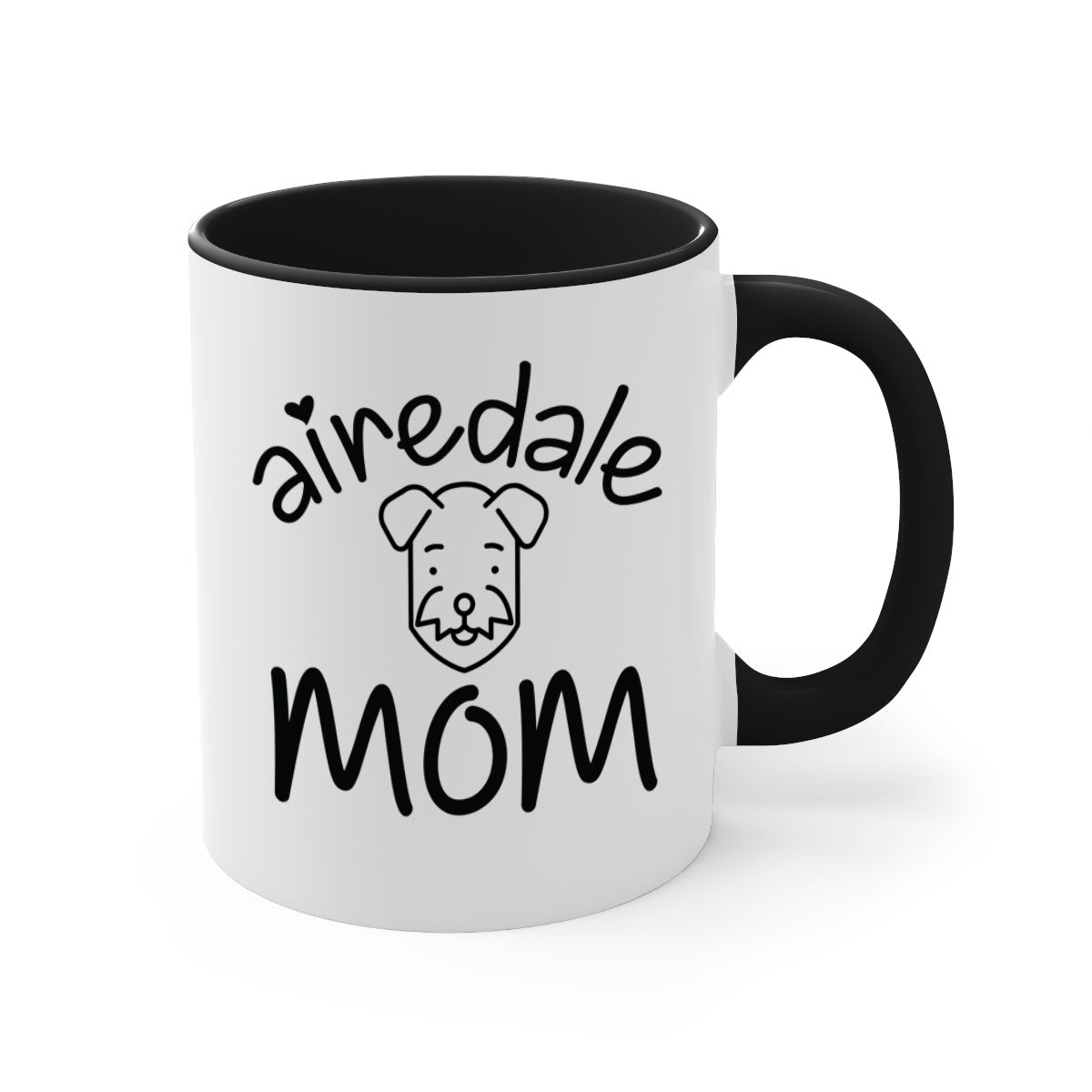 A stylish Airedale Mom mug with a glossy finish, featuring a colored handle and interior, available in multiple colors.