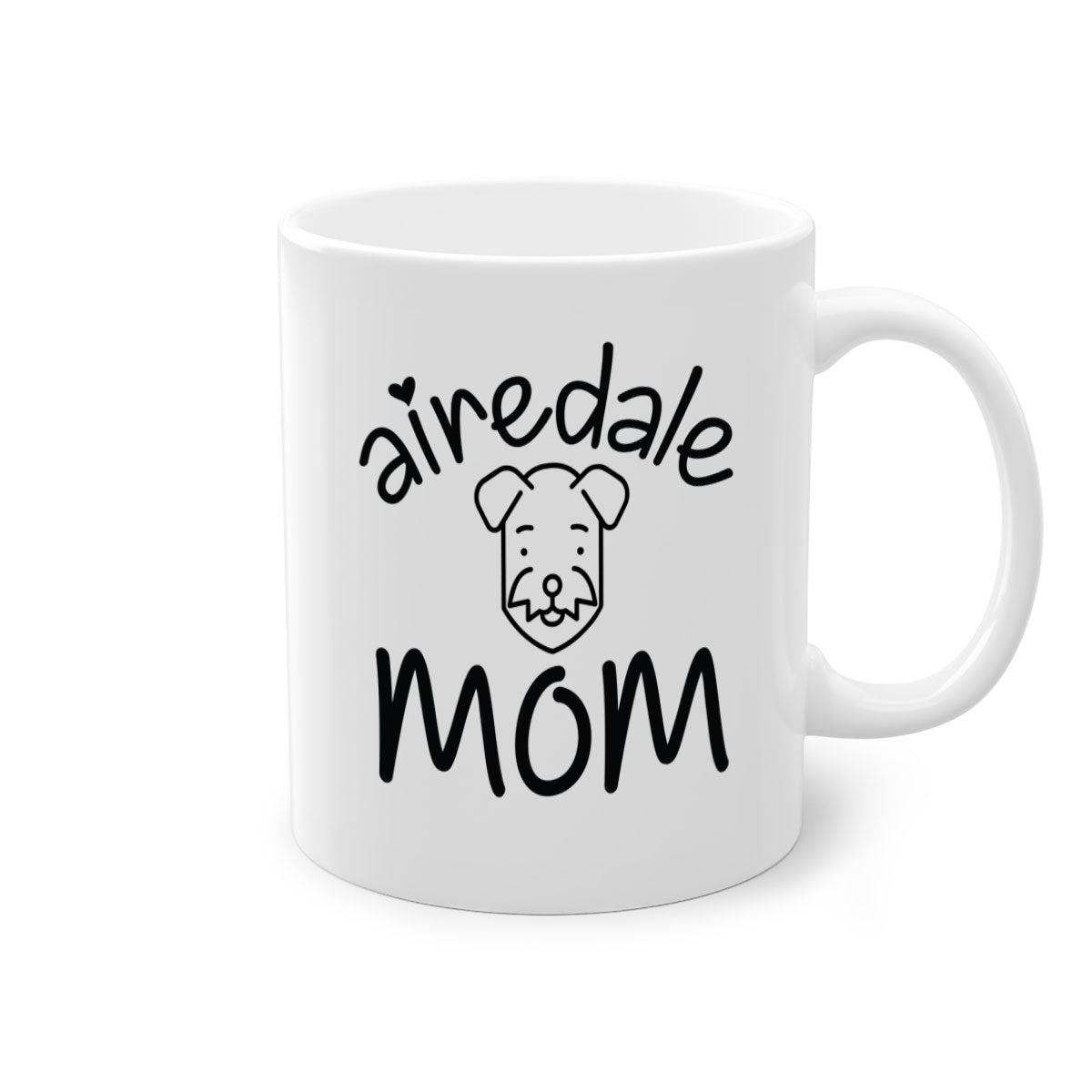 A stylish Airedale Mom mug with a glossy finish, featuring a colored handle and interior, available in multiple colors.