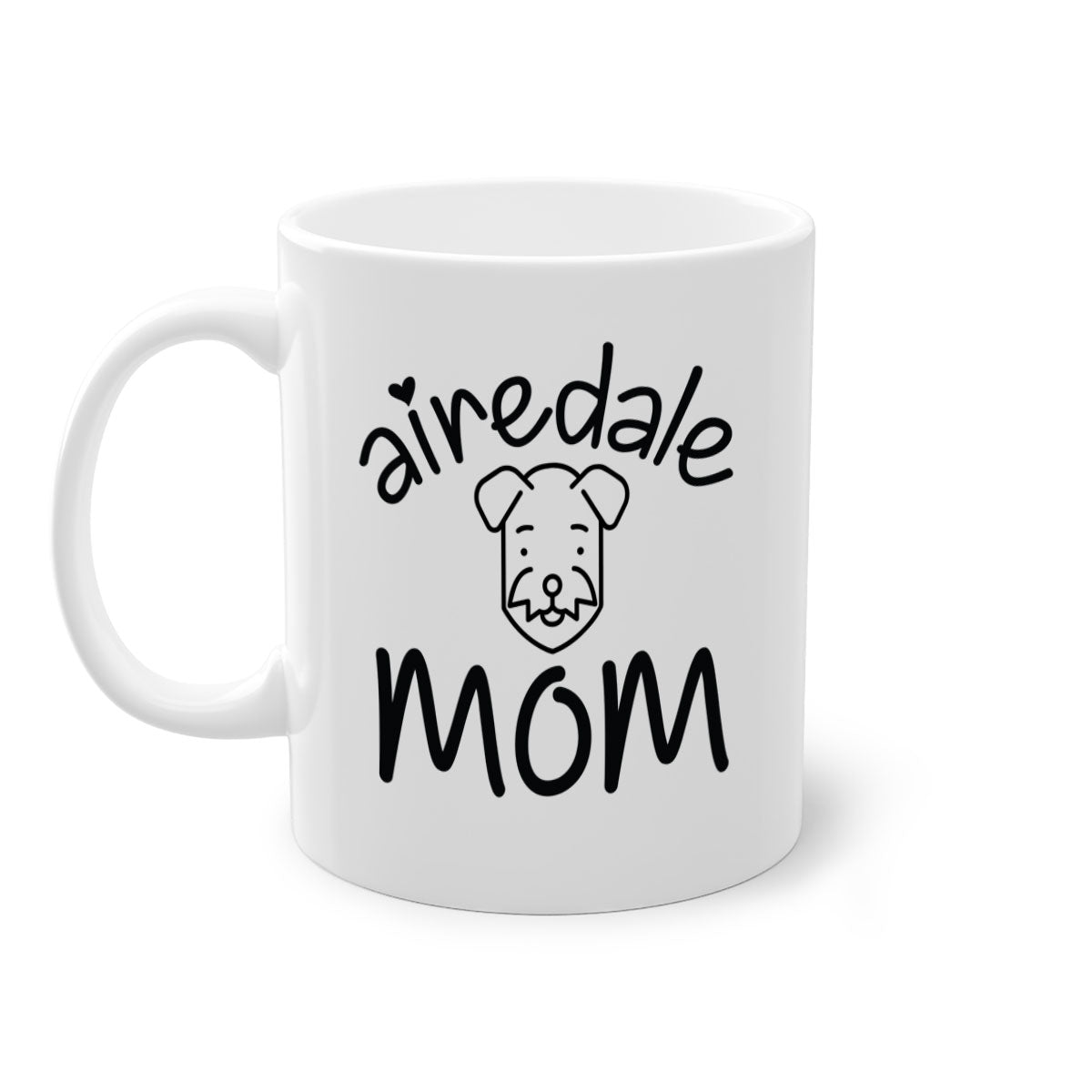 A stylish Airedale Mom mug with a glossy finish, featuring a colored handle and interior, available in multiple colors.