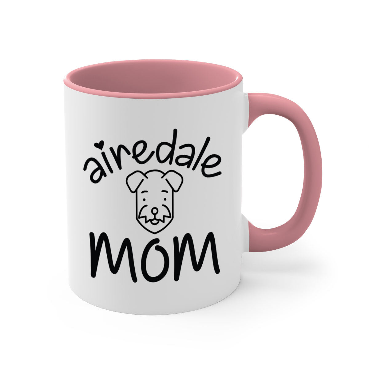 A stylish Airedale Mom mug with a glossy finish, featuring a colored handle and interior, available in multiple colors.