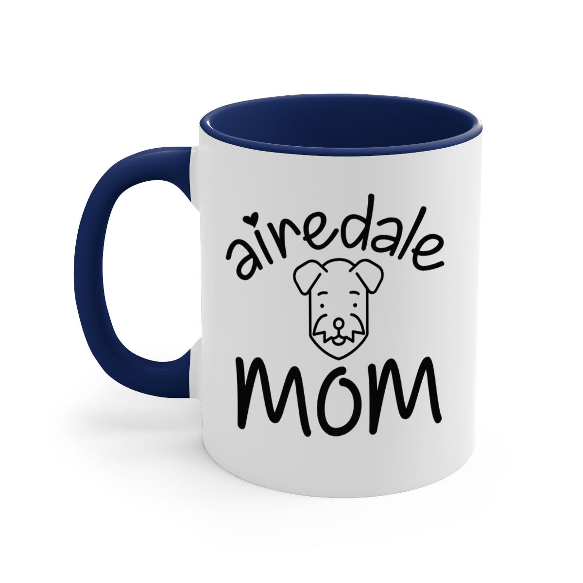 A stylish Airedale Mom mug with a glossy finish, featuring a colored handle and interior, available in multiple colors.