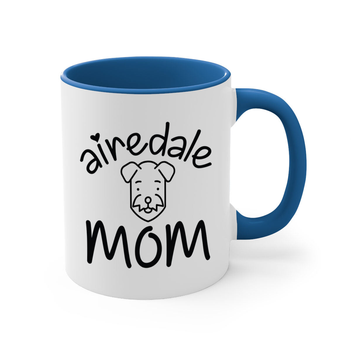 A stylish Airedale Mom mug with a glossy finish, featuring a colored handle and interior, available in multiple colors.