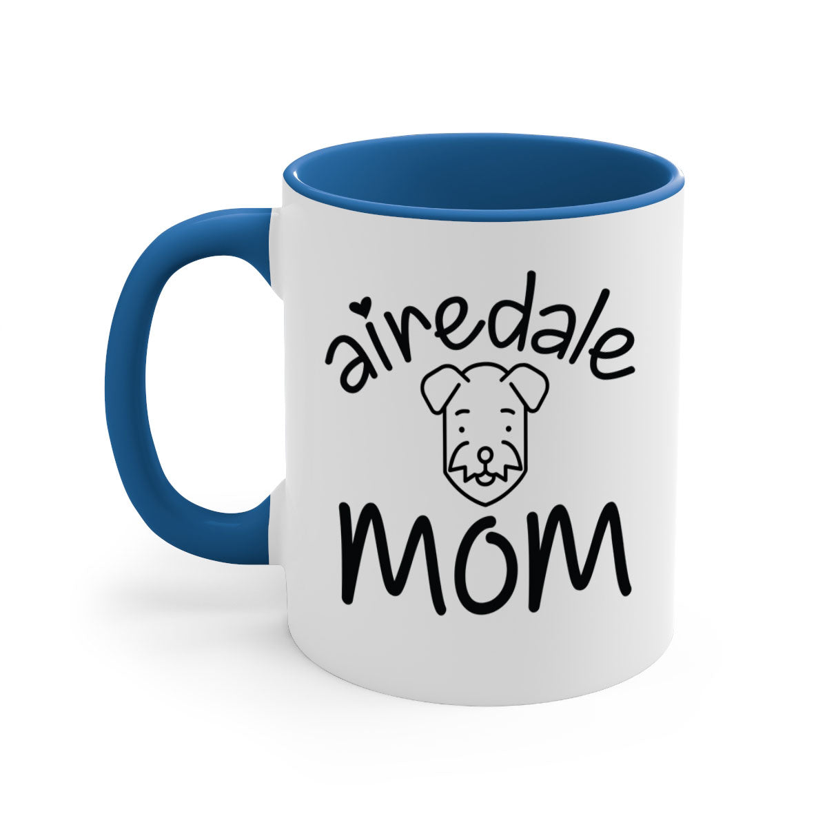 A stylish Airedale Mom mug with a glossy finish, featuring a colored handle and interior, available in multiple colors.