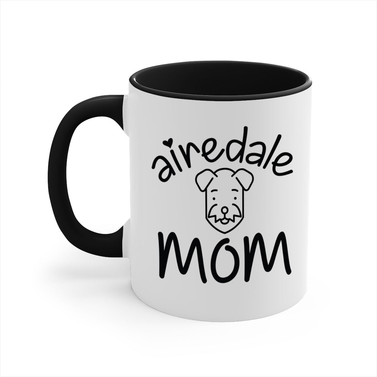 A stylish Airedale Mom mug with a glossy finish, featuring a colored handle and interior, available in multiple colors.