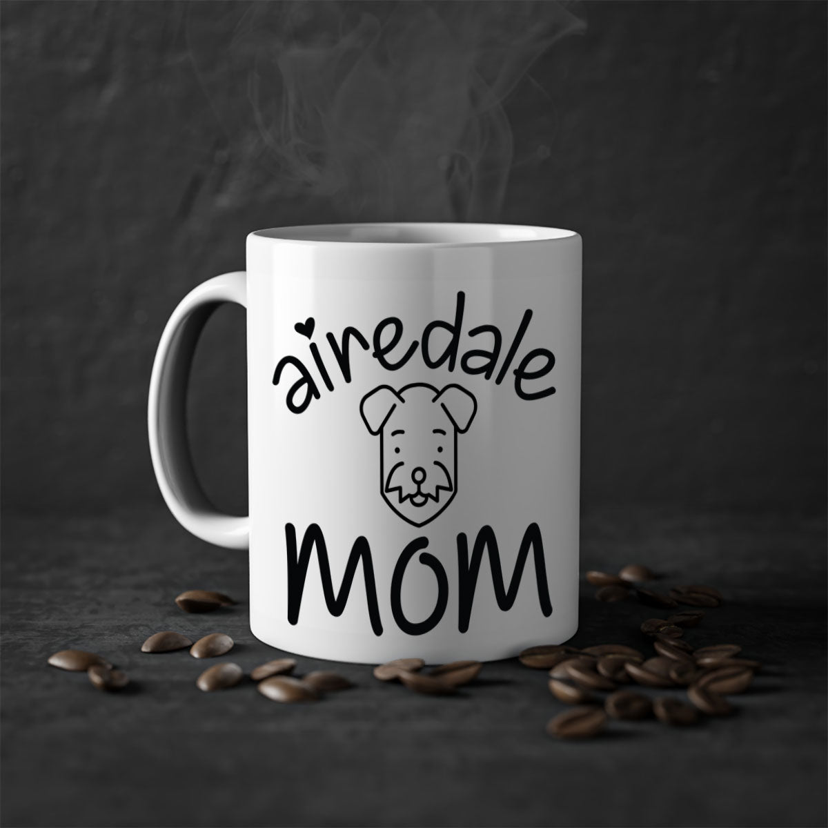 A stylish Airedale Mom mug with a glossy finish, featuring a colored handle and interior, available in multiple colors.
