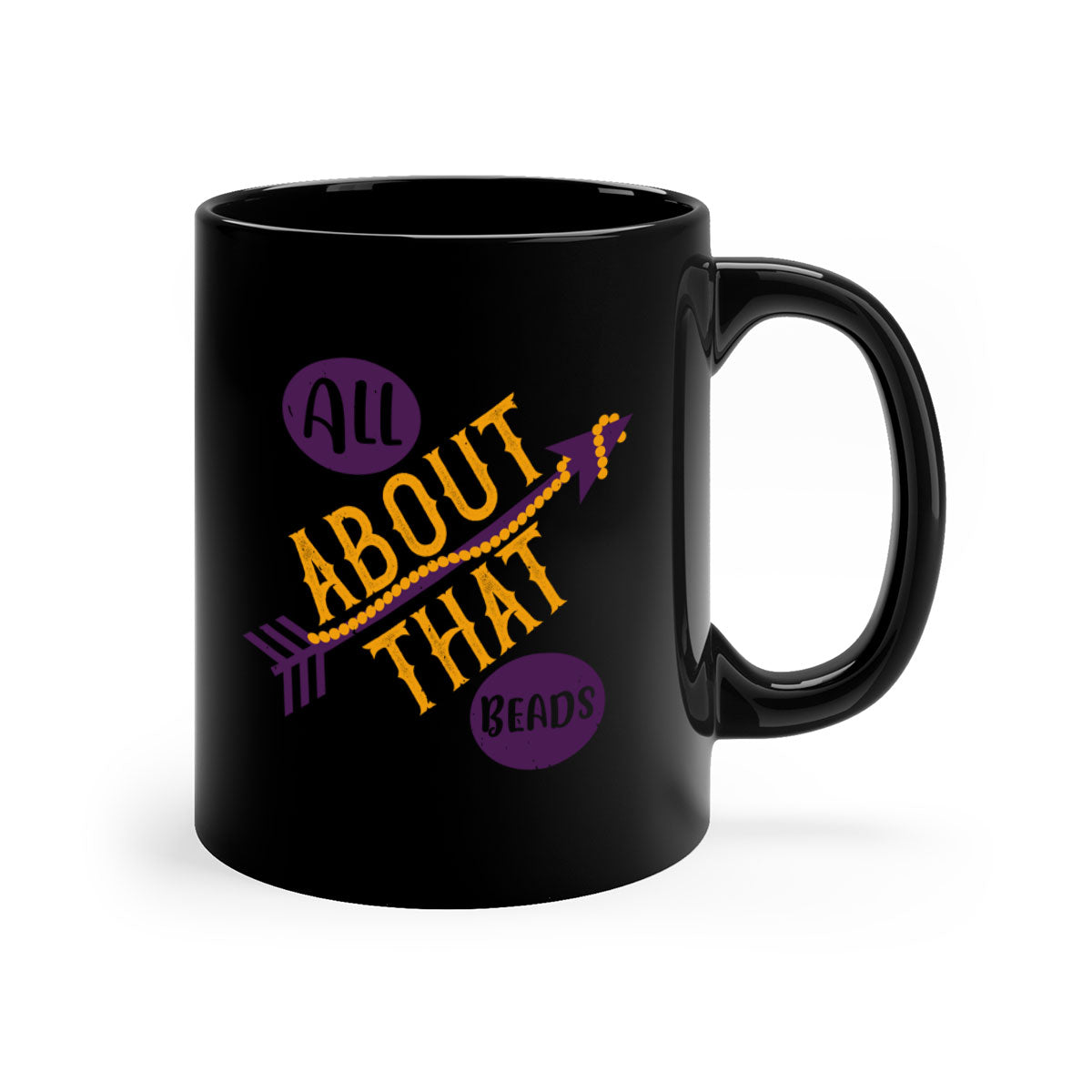 All About That Beads 62# Mardi Gras Mug with colorful handle and glossy finish, perfect for coffee and tea.