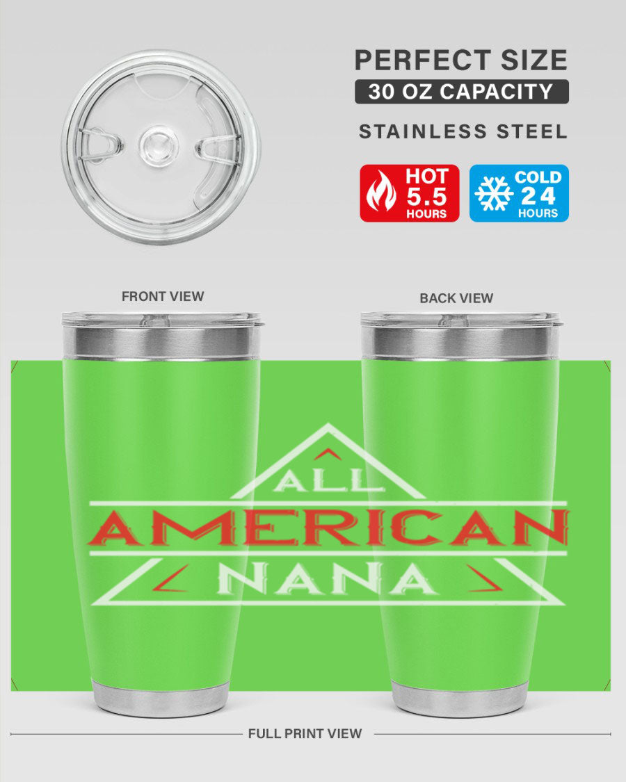 ALL American Nana 37# Tumbler featuring a stylish design, double wall vacuum stainless steel, and a press-in drink-thru lid.