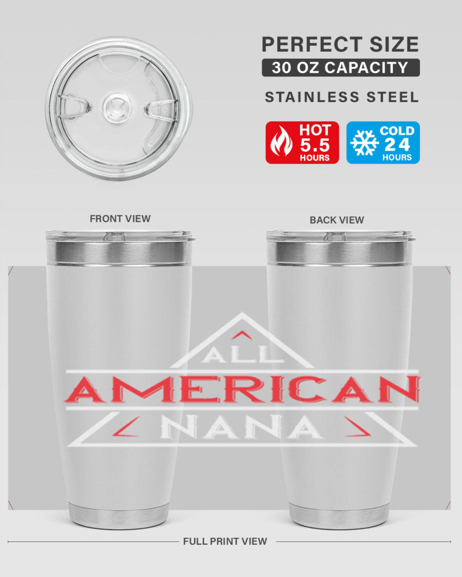 ALL American Nana 37# Tumbler featuring a stylish design, double wall vacuum stainless steel, and a press-in drink-thru lid.