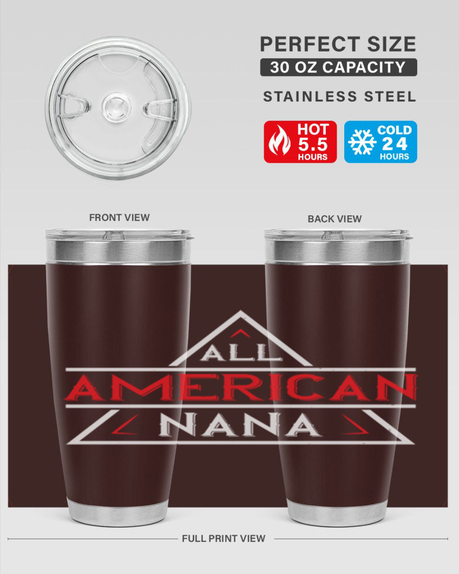 ALL American Nana 37# Tumbler featuring a stylish design, double wall vacuum stainless steel, and a press-in drink-thru lid.