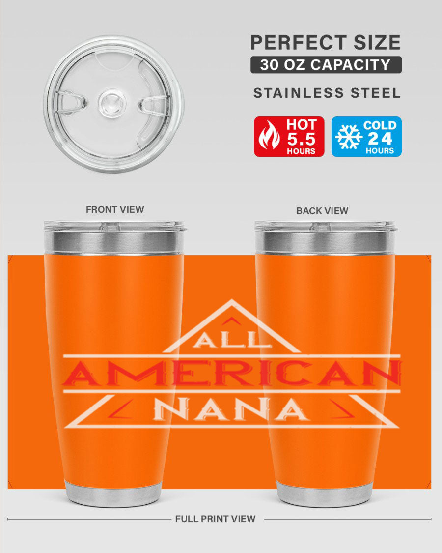 ALL American Nana 37# Tumbler featuring a stylish design, double wall vacuum stainless steel, and a press-in drink-thru lid.