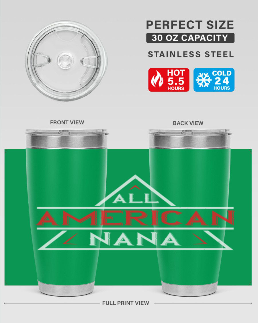 ALL American Nana 37# Tumbler featuring a stylish design, double wall vacuum stainless steel, and a press-in drink-thru lid.