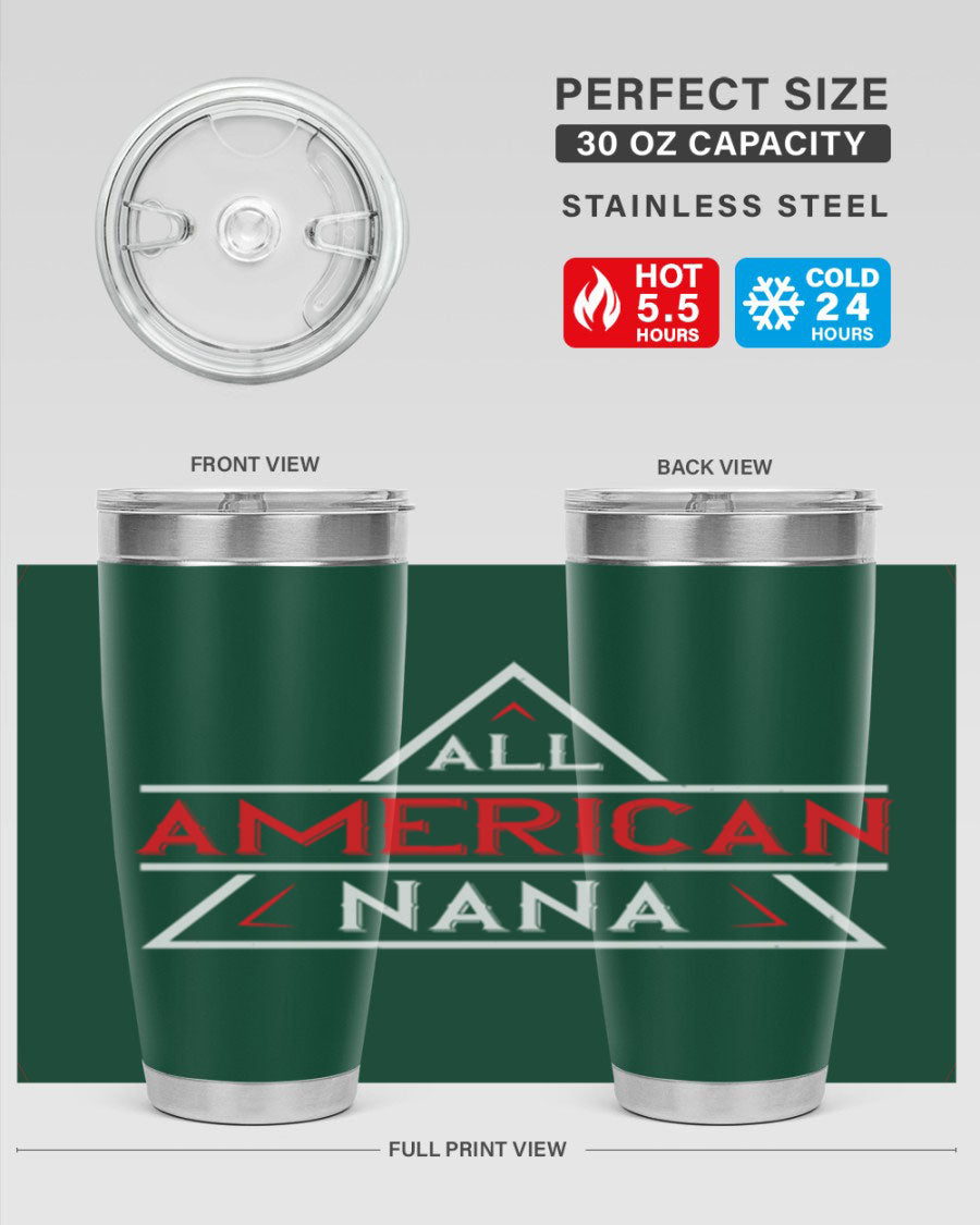 ALL American Nana 37# Tumbler featuring a stylish design, double wall vacuum stainless steel, and a press-in drink-thru lid.