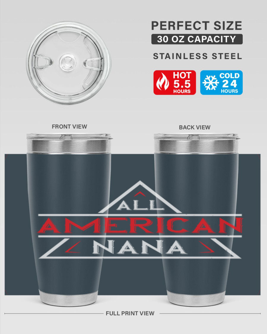 ALL American Nana 37# Tumbler featuring a stylish design, double wall vacuum stainless steel, and a press-in drink-thru lid.