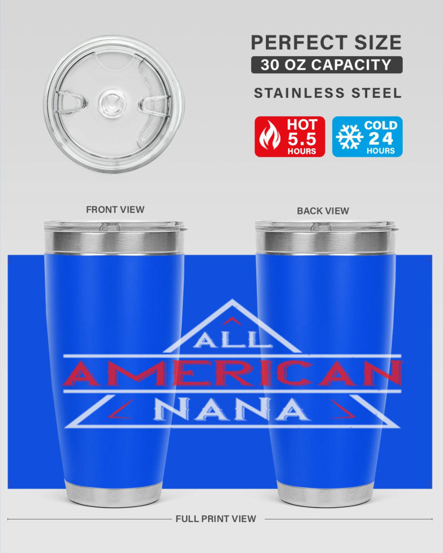 ALL American Nana 37# Tumbler featuring a stylish design, double wall vacuum stainless steel, and a press-in drink-thru lid.