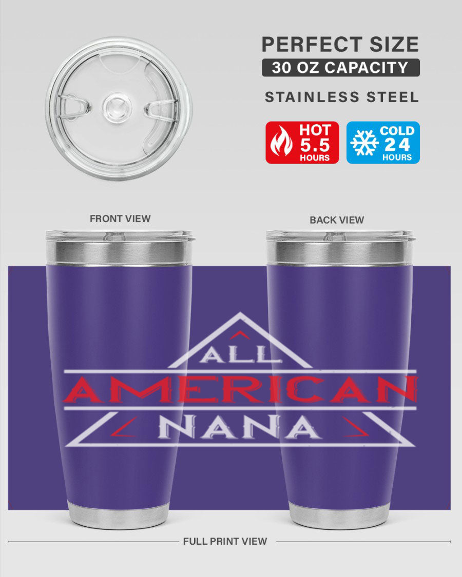 ALL American Nana 37# Tumbler featuring a stylish design, double wall vacuum stainless steel, and a press-in drink-thru lid.