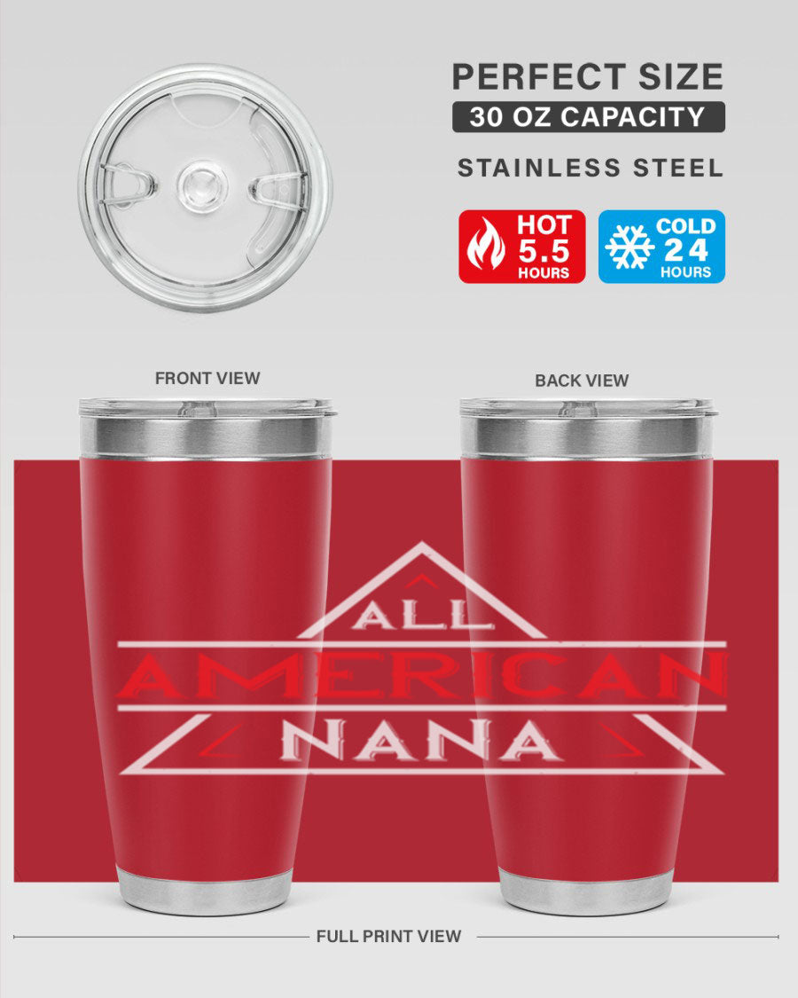 ALL American Nana 37# Tumbler featuring a stylish design, double wall vacuum stainless steel, and a press-in drink-thru lid.