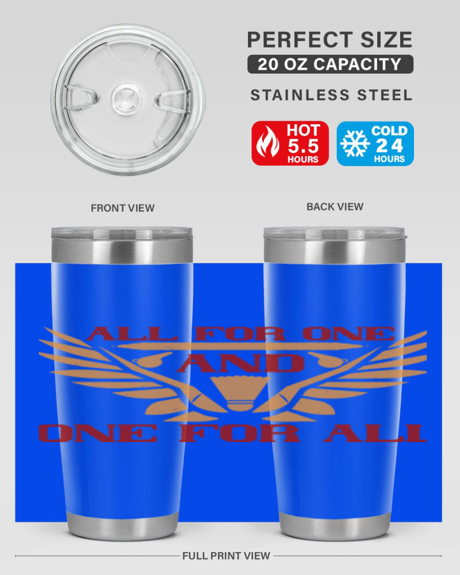 All for One and One for All 2360# Badminton Tumbler in stainless steel with a sleek design, showcasing its double wall vacuum insulation.