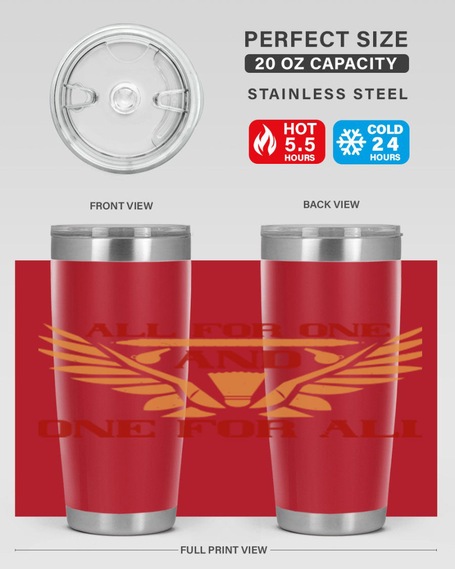 All for One and One for All 2360# Badminton Tumbler in stainless steel with a sleek design, showcasing its double wall vacuum insulation.