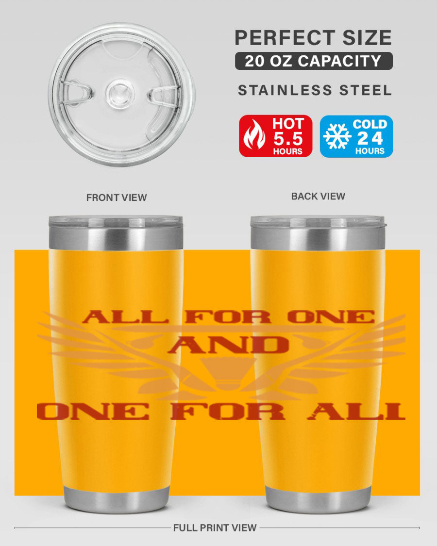 All for One and One for All 2360# Badminton Tumbler in stainless steel with a sleek design, showcasing its double wall vacuum insulation.