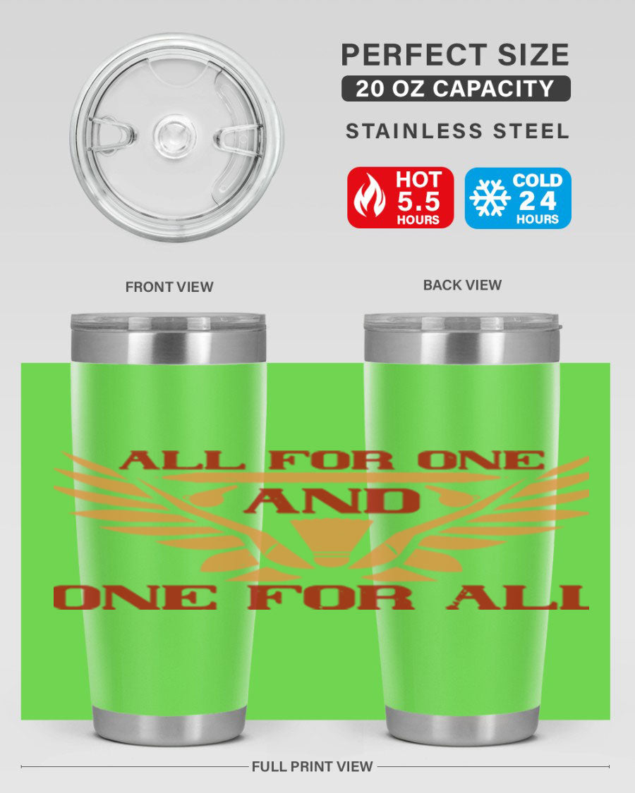 All for One and One for All 2360# Badminton Tumbler in stainless steel with a sleek design, showcasing its double wall vacuum insulation.