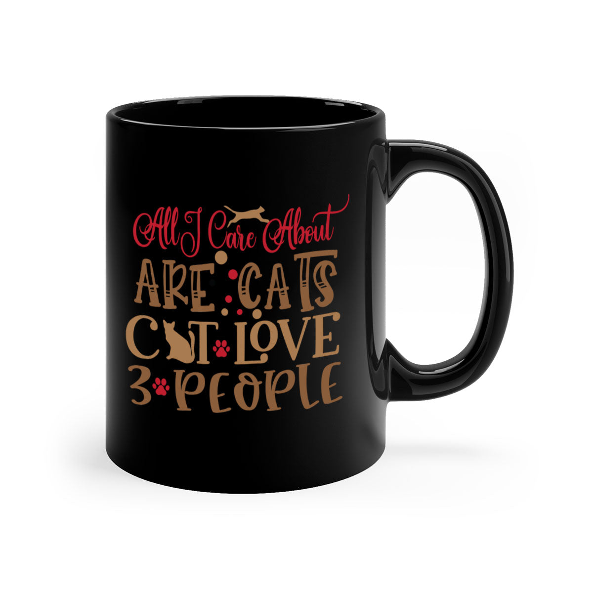 Two-tone ceramic mug featuring 'All I Care About Are Cats' design with a glossy finish and colored handle.