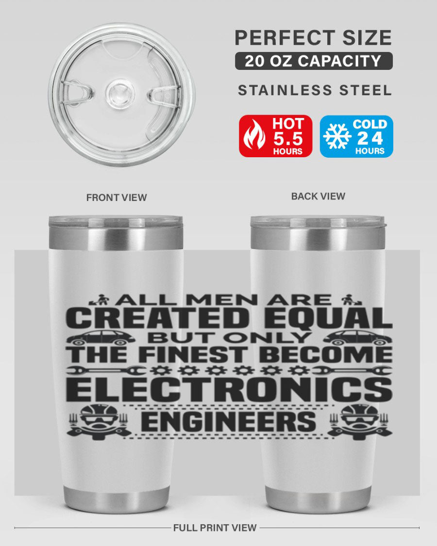 All Men Are Created Style 21# Engineer Tumbler in stainless steel with a sleek design, perfect for hot and cold beverages.