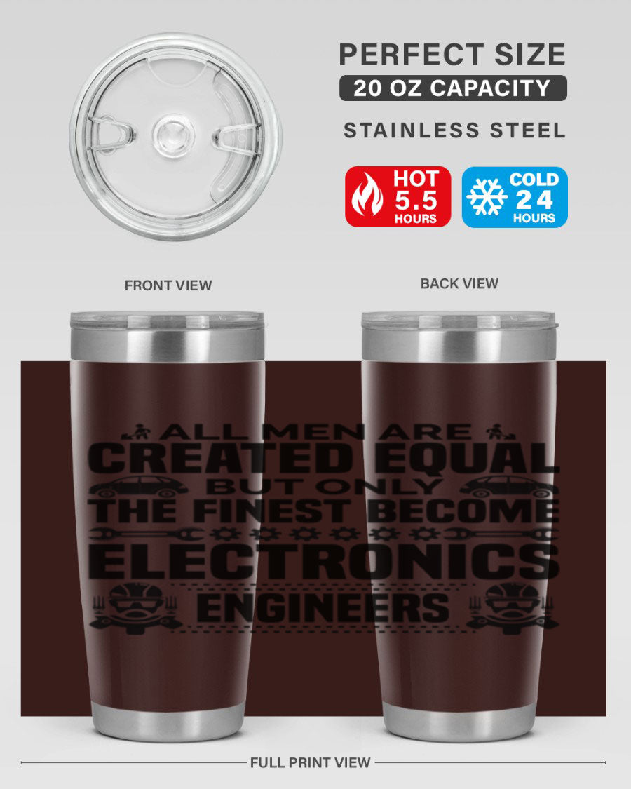 All Men Are Created Style 21# Engineer Tumbler in stainless steel with a sleek design, perfect for hot and cold beverages.