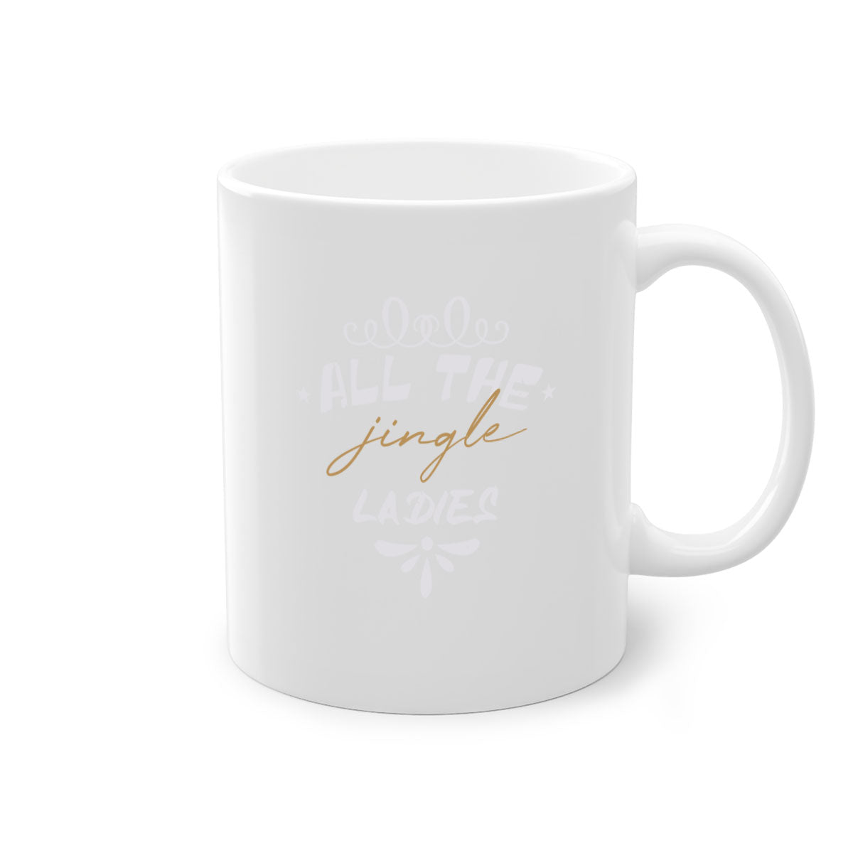 All the Jingle Ladies Christmas Mug with colorful handle and glossy finish, available in multiple colors and sizes.