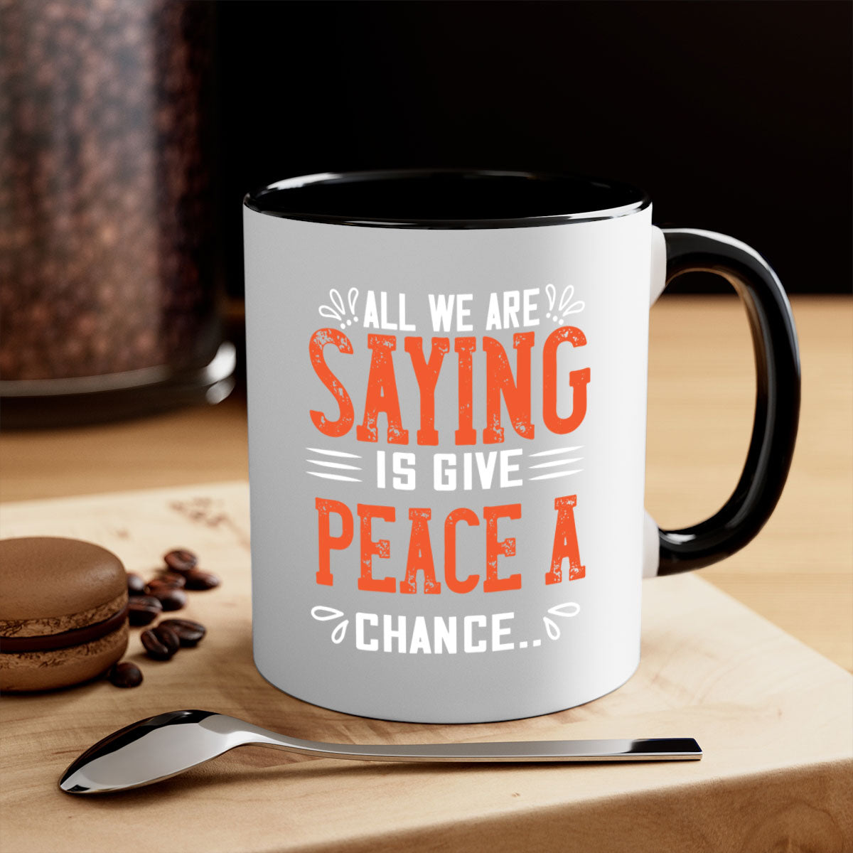 All We Are Saying Vegan Mug with colorful handle and glossy finish, available in multiple sizes.
