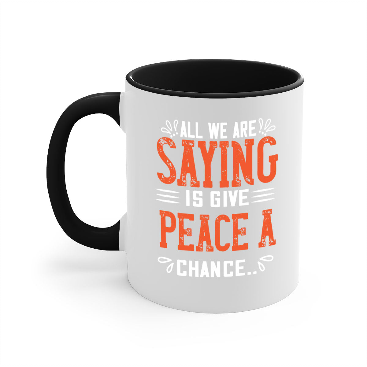 All We Are Saying Vegan Mug with colorful handle and glossy finish, available in multiple sizes.