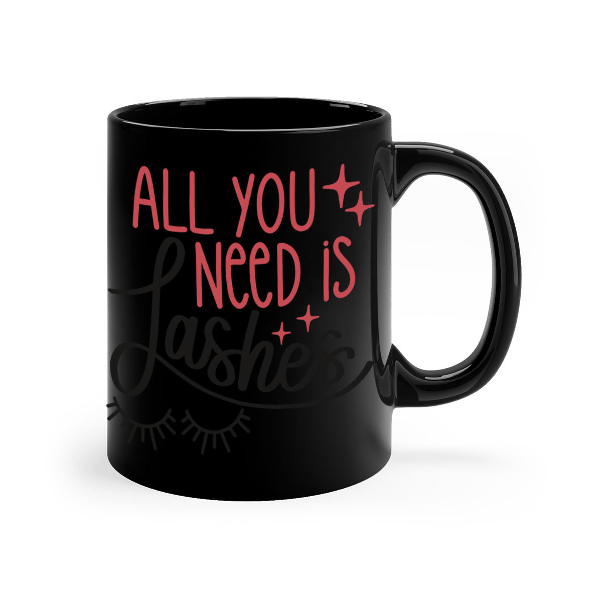 All You Need Is Lashes Style 146# Mug featuring a glossy finish, colored handle, and interior, available in multiple colors.