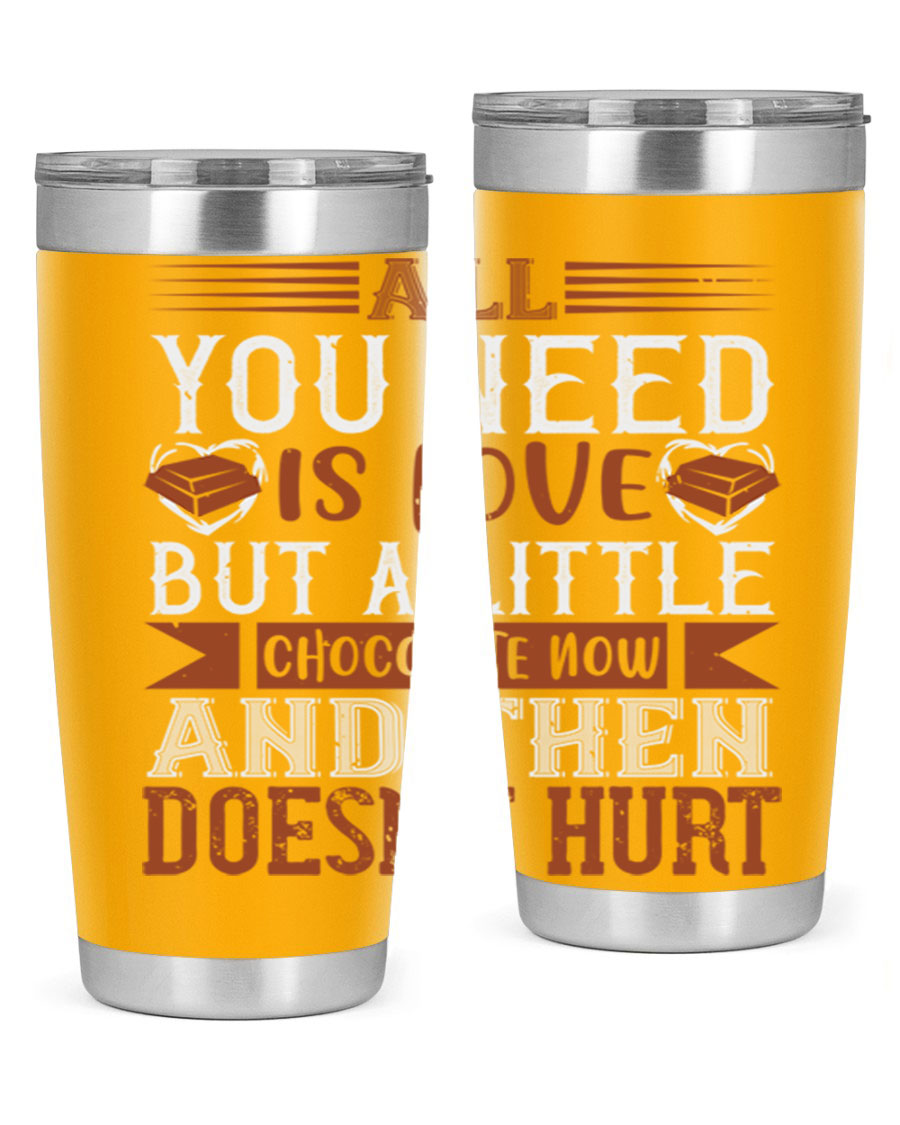 Stylish stainless steel tumbler with a love and chocolate design, perfect for hot and cold beverages.