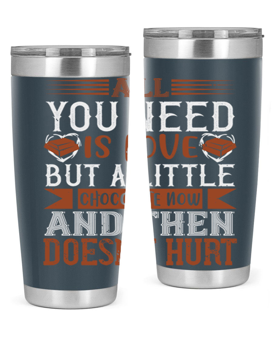 Stylish stainless steel tumbler with a love and chocolate design, perfect for hot and cold beverages.