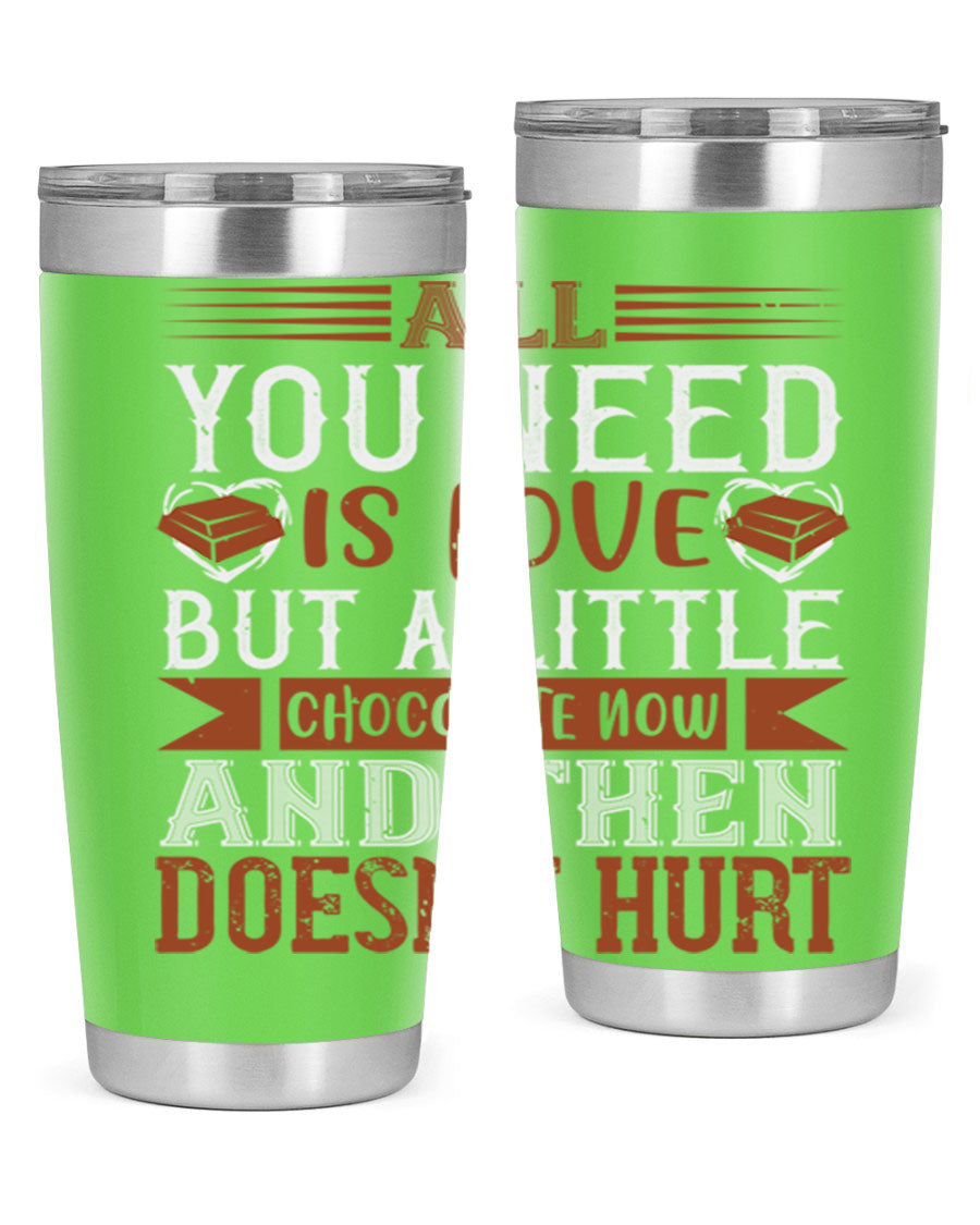 Stylish stainless steel tumbler with a love and chocolate design, perfect for hot and cold beverages.