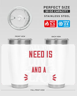 All You Need Is Love Style 27# Cat Tumbler in stainless steel with a vibrant design, perfect for hot and cold beverages.